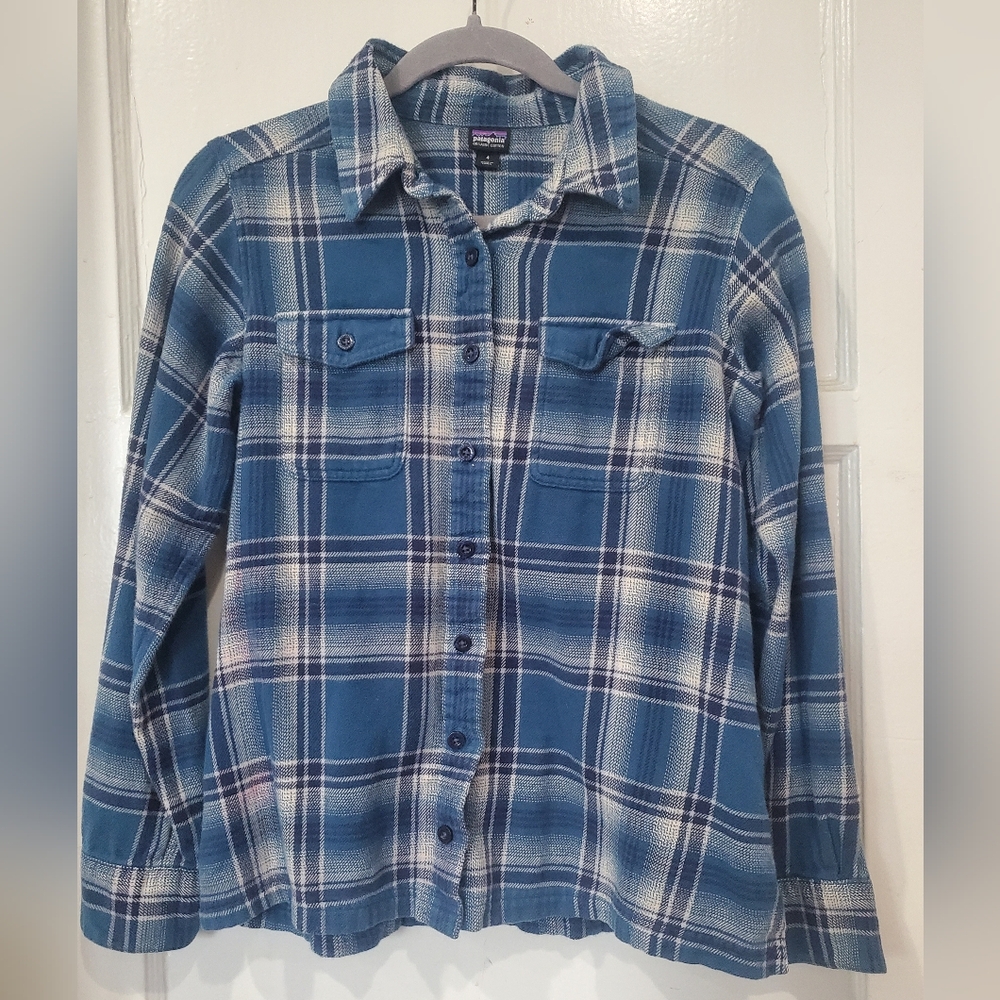 Patagonia Blue and White Plaid Shirt